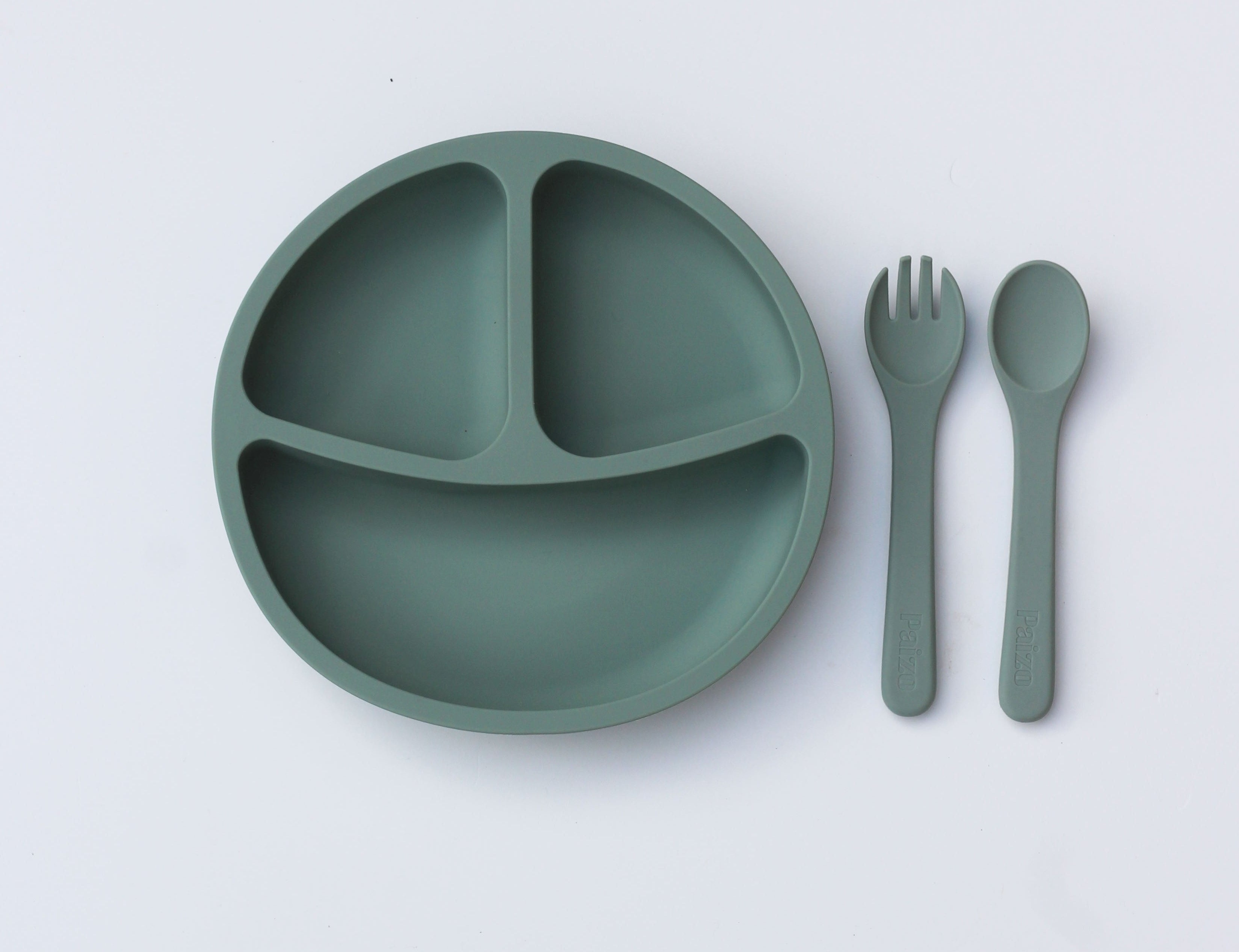 PAIZO Suction Plate With Fork & Spoon, Duck Egg Blue